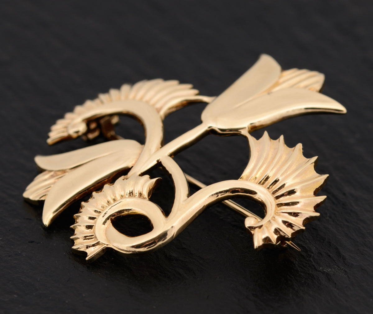 Vintage Geoffrey Bellamy Solid 9ct Gold Lotus Flower Brooch With Provenance (A1530)