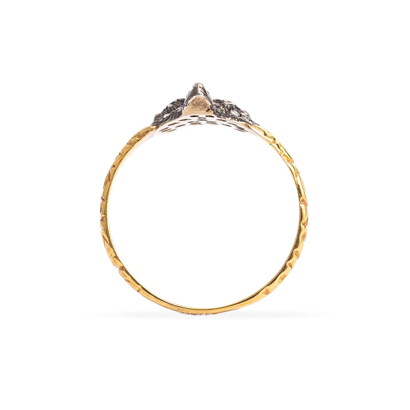 Edwardian Antique Gold, Diamond & Ruby Set Fox Head Ring - Size Q (Code A259)