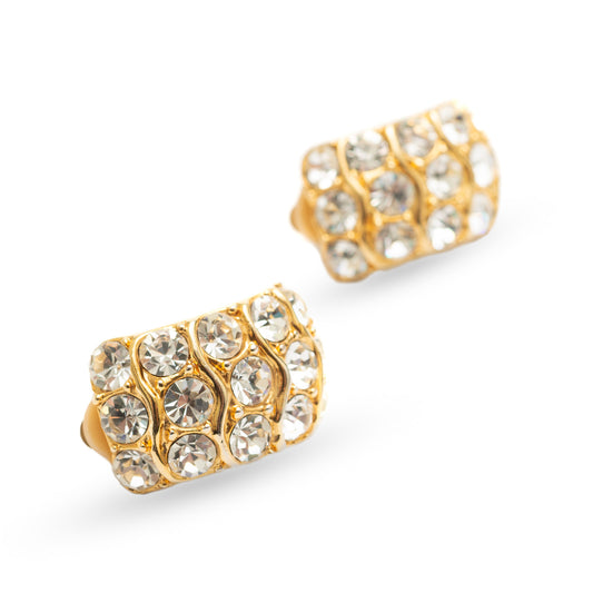Gold Plated & 18 cts of Crystal Gemstone Vintage Statement Clip On Earring Pair (Code A275)