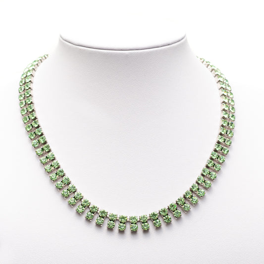 Vintage Art Deco Design Pretty Double Row Green Paste Stones Riviere Necklace (Code A276)