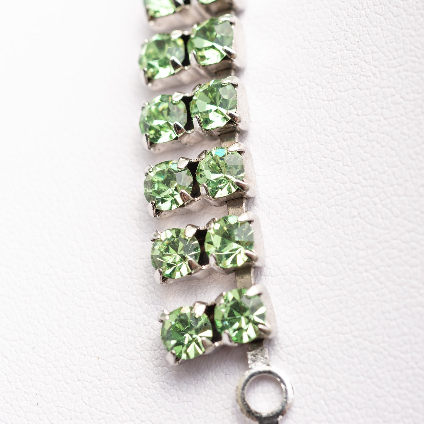 Vintage Art Deco Design Pretty Double Row Green Paste Stones Riviere Necklace (Code A276)