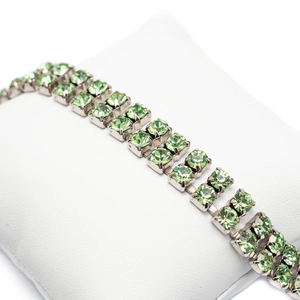 Vintage Art Deco Design Pretty Double Row Green Paste Stones Riviere Necklace (Code A276)
