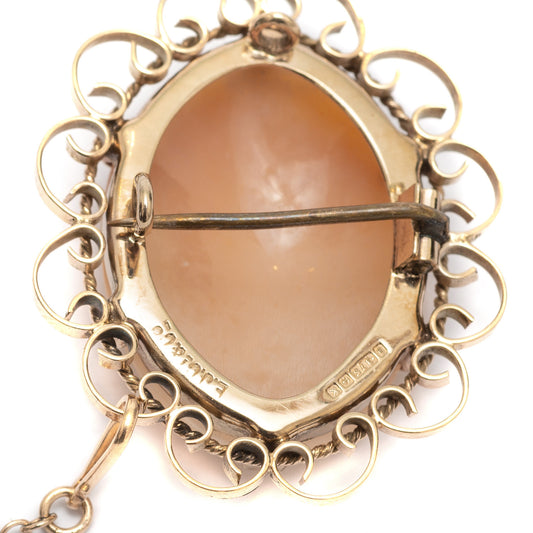 Vintage British 9ct Gold Mounted Shell Cameo Brooch/Pendant By EJ Clewley & Co (Code A279)