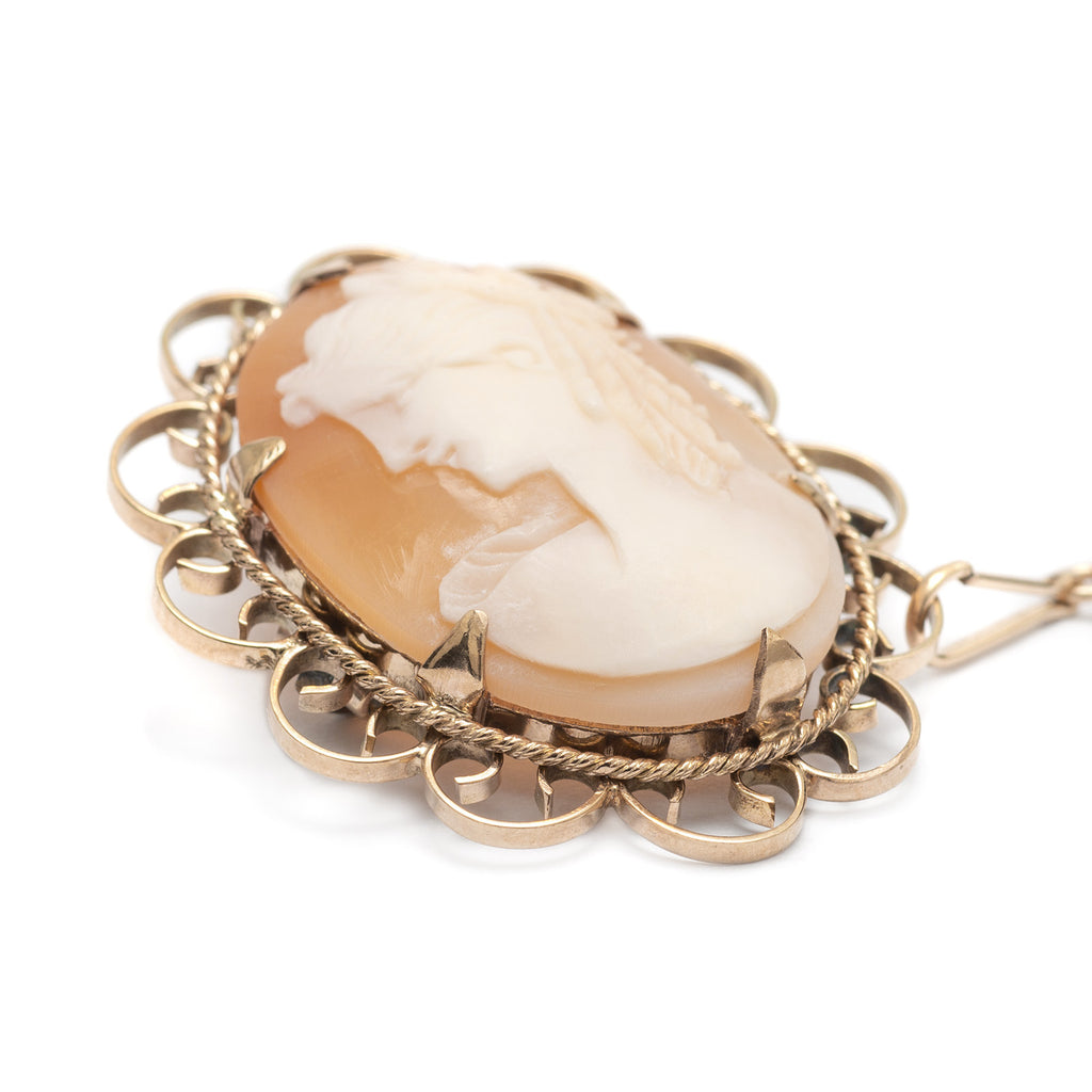 9ct Gold Shell Cameo Brooch & Pendant | Classical Maiden | EJ Clewley & Co, Vintage 1984 (A279)