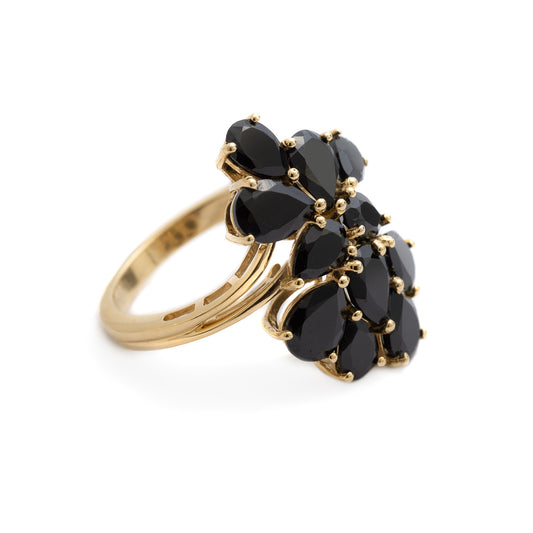Vintage Large Gold Plated Silver Cocktail/Dress Ring With Black Garnet Cluster S (Code A295)