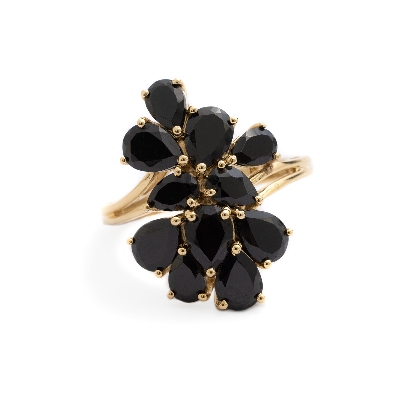 Vintage Large Gold Plated Silver Cocktail/Dress Ring With Black Garnet Cluster S (Code A295)