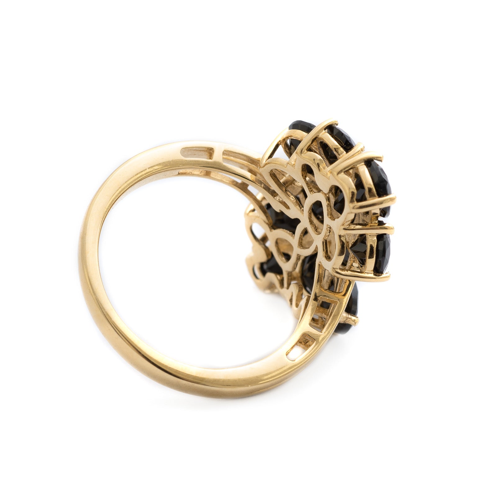 Vintage Large Gold Plated Silver Cocktail/Dress Ring With Black Garnet Cluster S (Code A295)