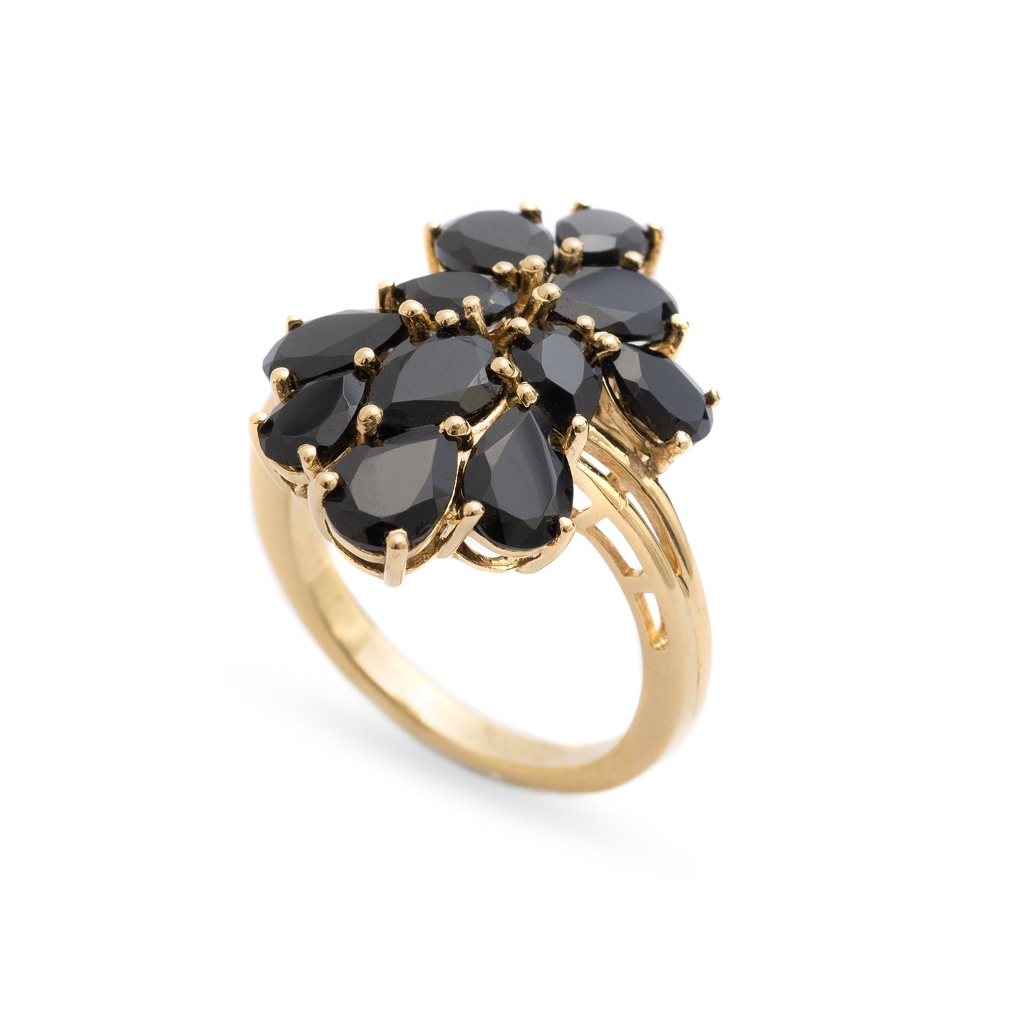 Vintage Large Gold Plated Silver Cocktail/Dress Ring With Black Garnet Cluster S (Code A295)
