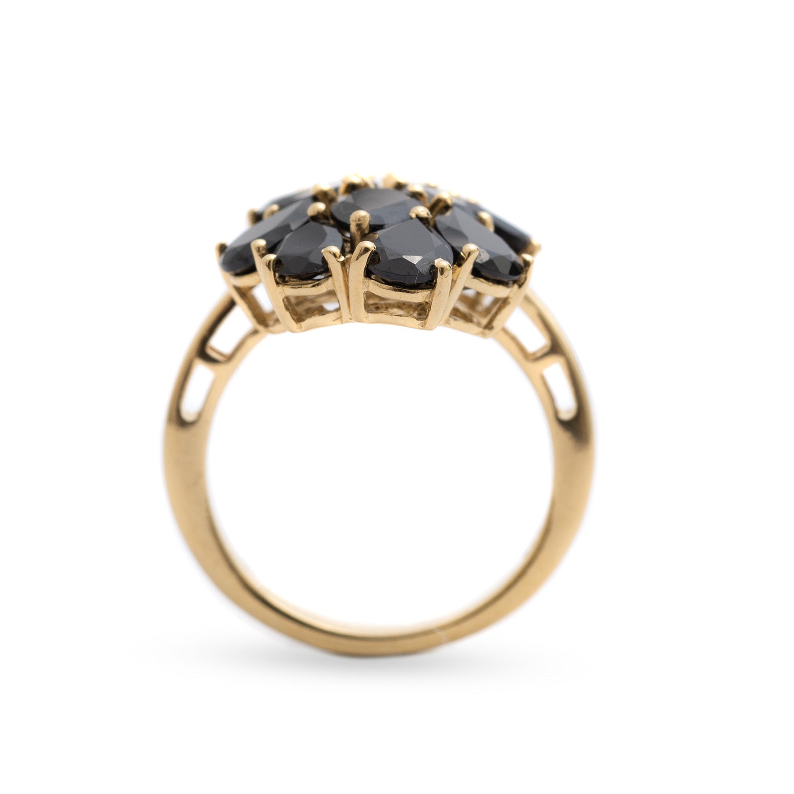 Vintage Large Gold Plated Silver Cocktail/Dress Ring With Black Garnet Cluster S (Code A295)