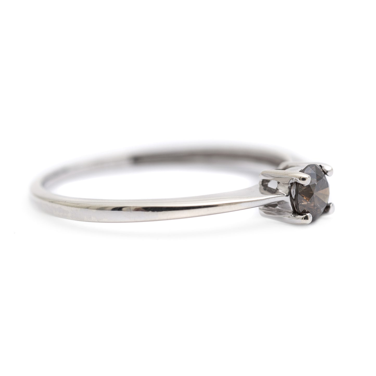 9ct White Gold & Cognac Diamond Solitaire Ring - Size N Ladies Slender Band (Code A303)