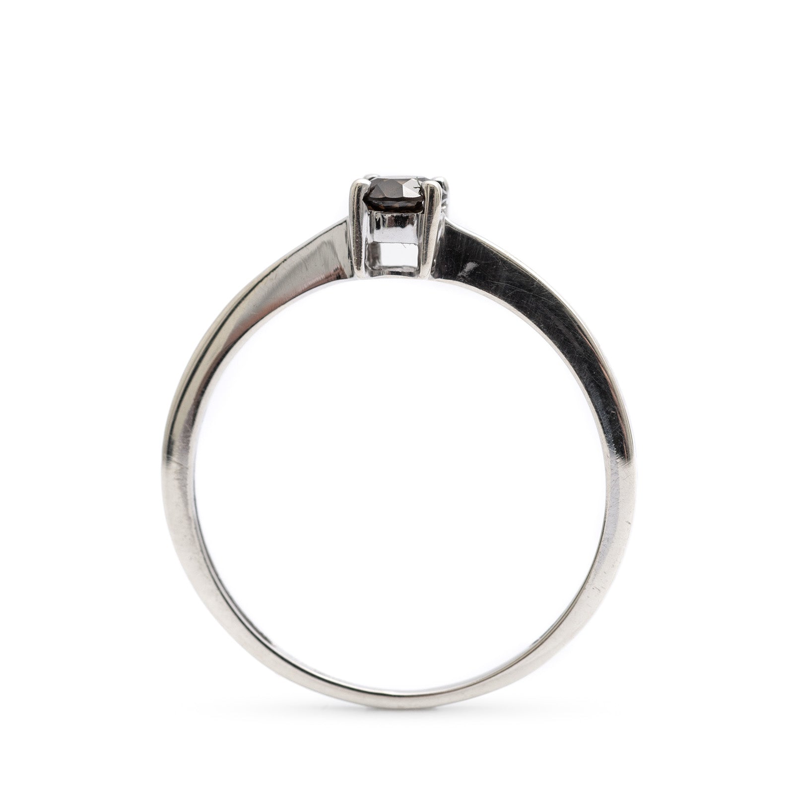 9ct White Gold & Cognac Diamond Solitaire Ring - Size N Ladies Slender Band (Code A303)
