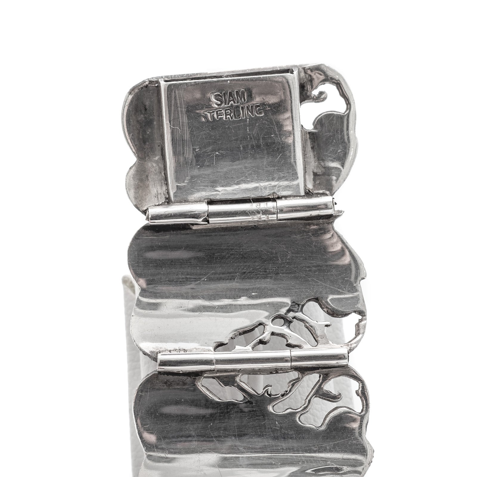 Vintage Siamese (Thailand) Silver Niello Fretwork Traditional Dancers Bracelet (Code A305)