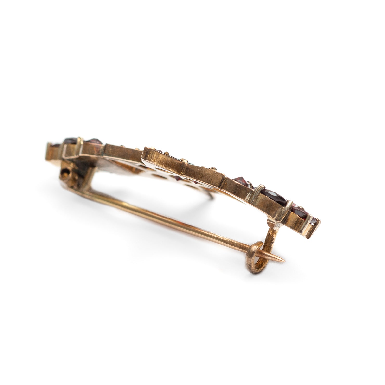 Antique Victorian Ladies Yellow Metal Bar Brooch Mounted With Garnets (Code A679)