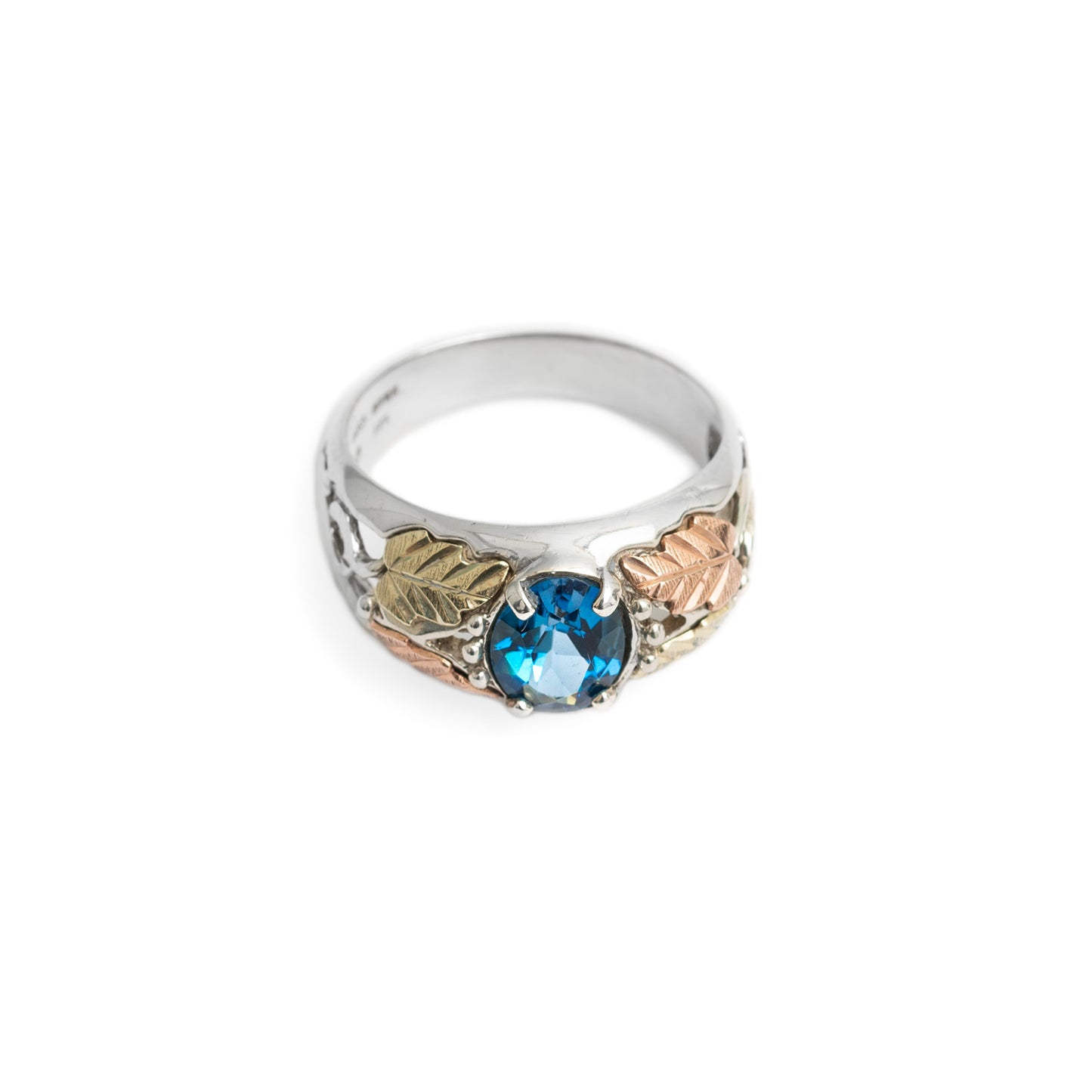 Vintage Silver & 12K Gold Ring Set With A Fine Blue Topaz Gemstone Size M1/2 (A350)