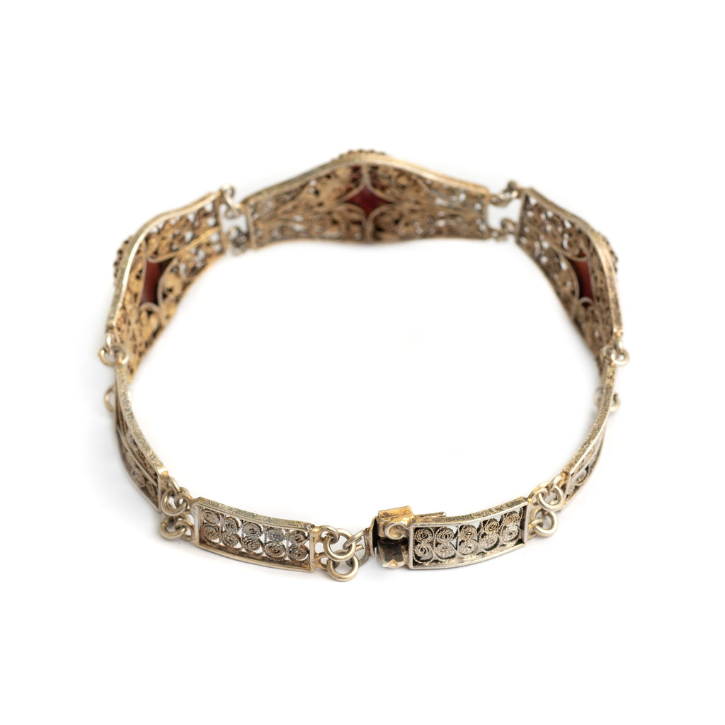 Vintage Italian Silver Filigree Bracelet Set With 3 Portrait Shell Cameos (Code A384)