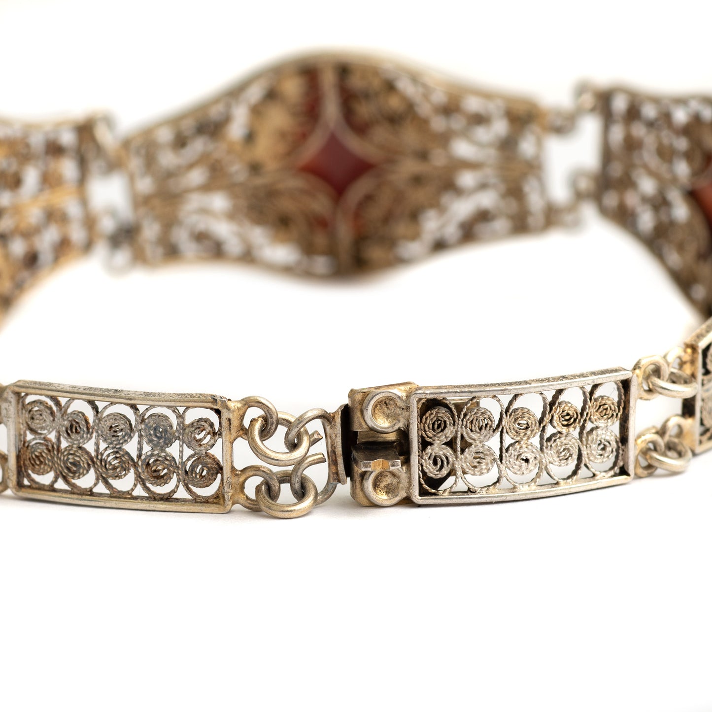 Vintage Italian Silver Filigree Bracelet Set With 3 Portrait Shell Cameos (Code A384)