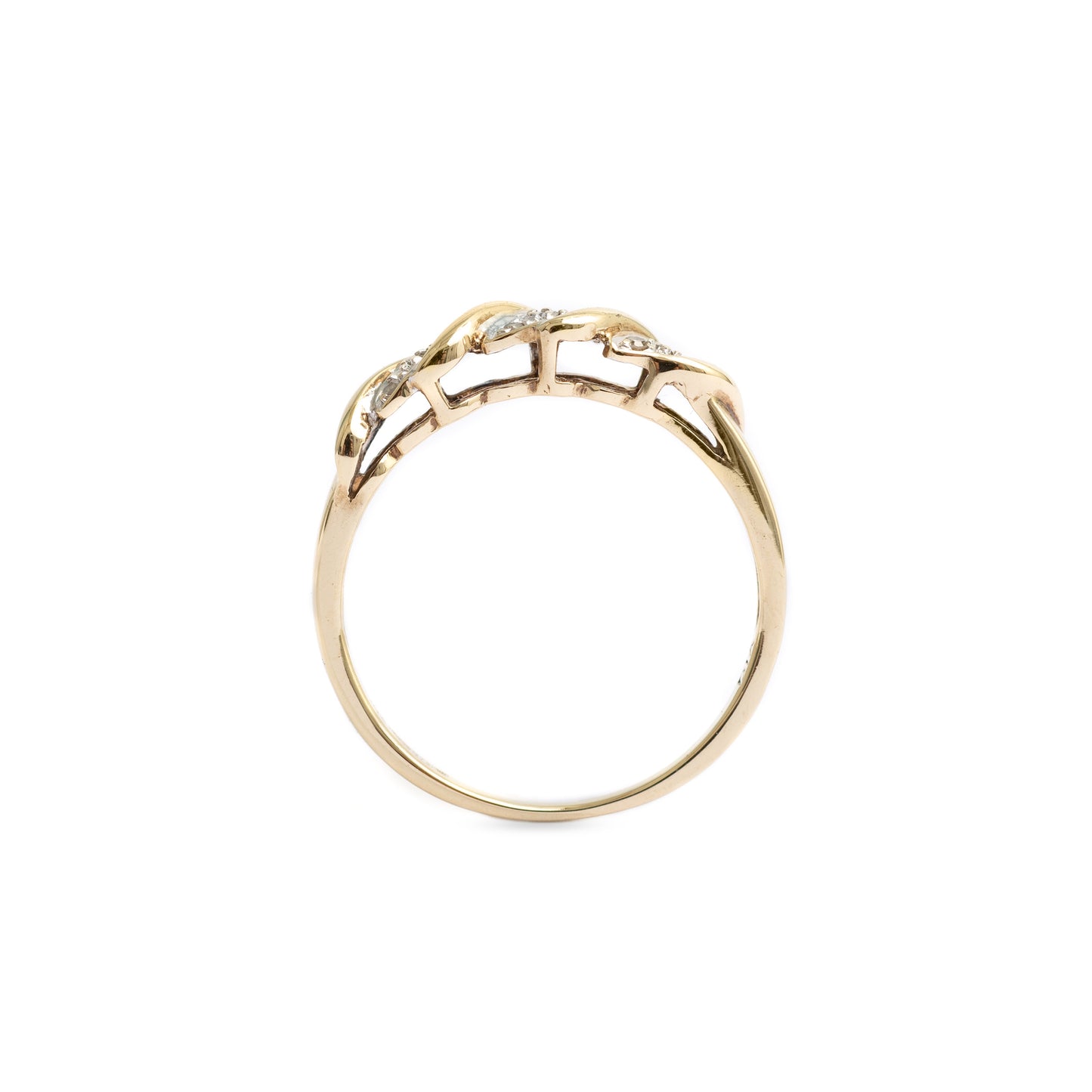 Ladies 9ct Gold Diamond Ring Twist Set With 9 Diamonds Size O  (Code A394)