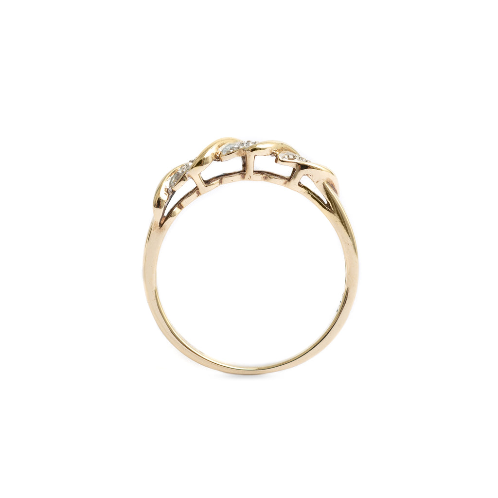 Ladies 9ct Gold Diamond Ring Twist Set With 9 Diamonds Size O  (Code A394)