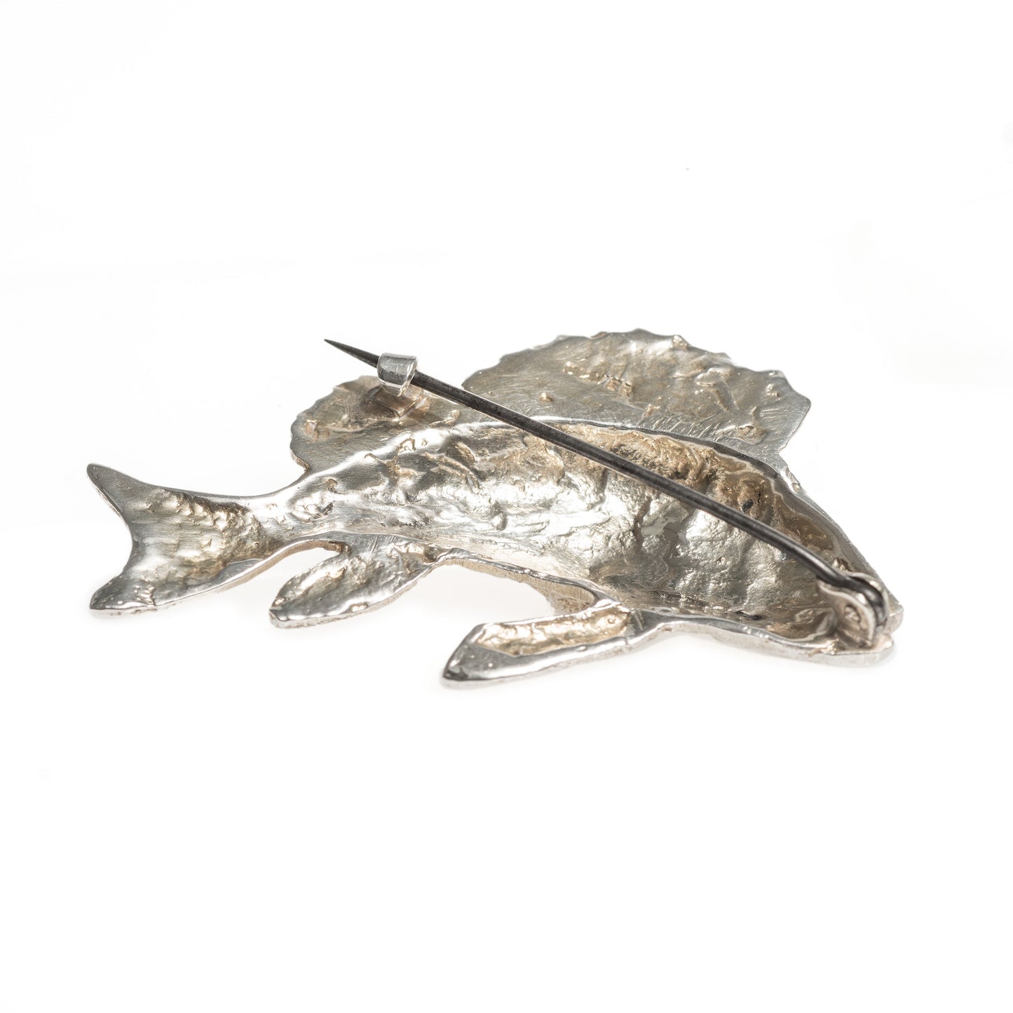 Antique Silver Gilt Perch Fish Brooch Pin Early 20th Century With Red Gem Eye (Code A402)