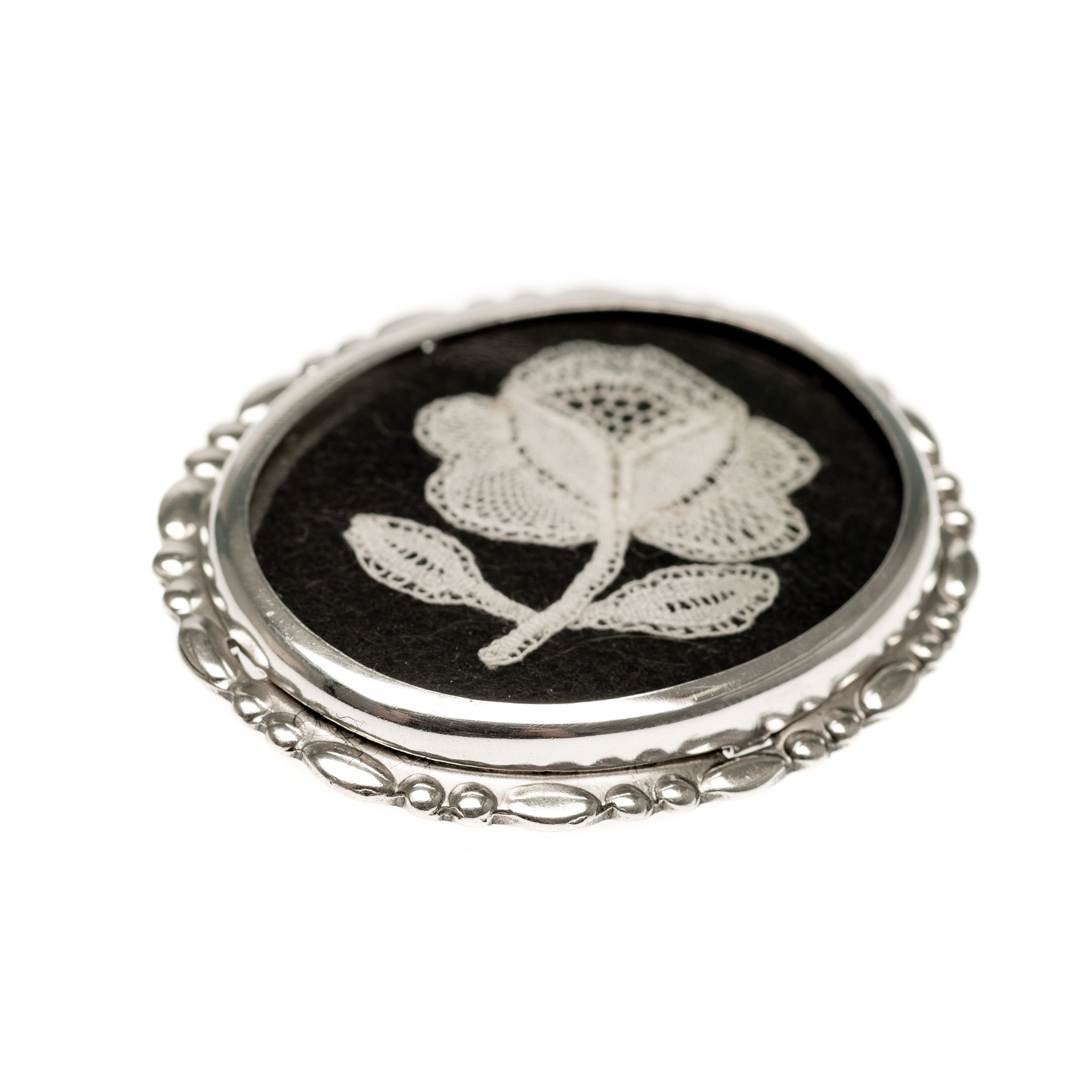 Vintage Bernard Instone Sterling Silver & Lace Rose Brooch H'marked 1979 (Code A411)