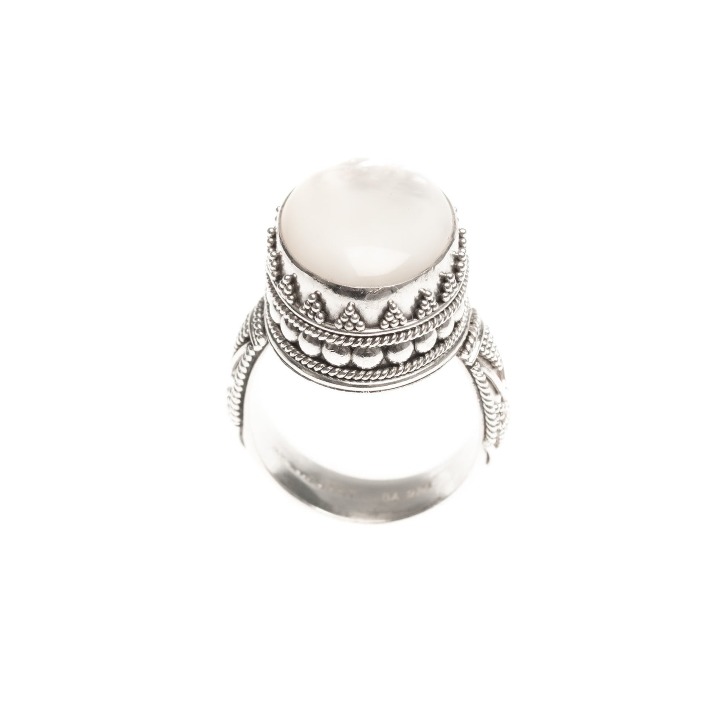 Vintage BA Suarti Silver Statement Ring With Mother Of Pearl Cabochon Size N (Code A414)