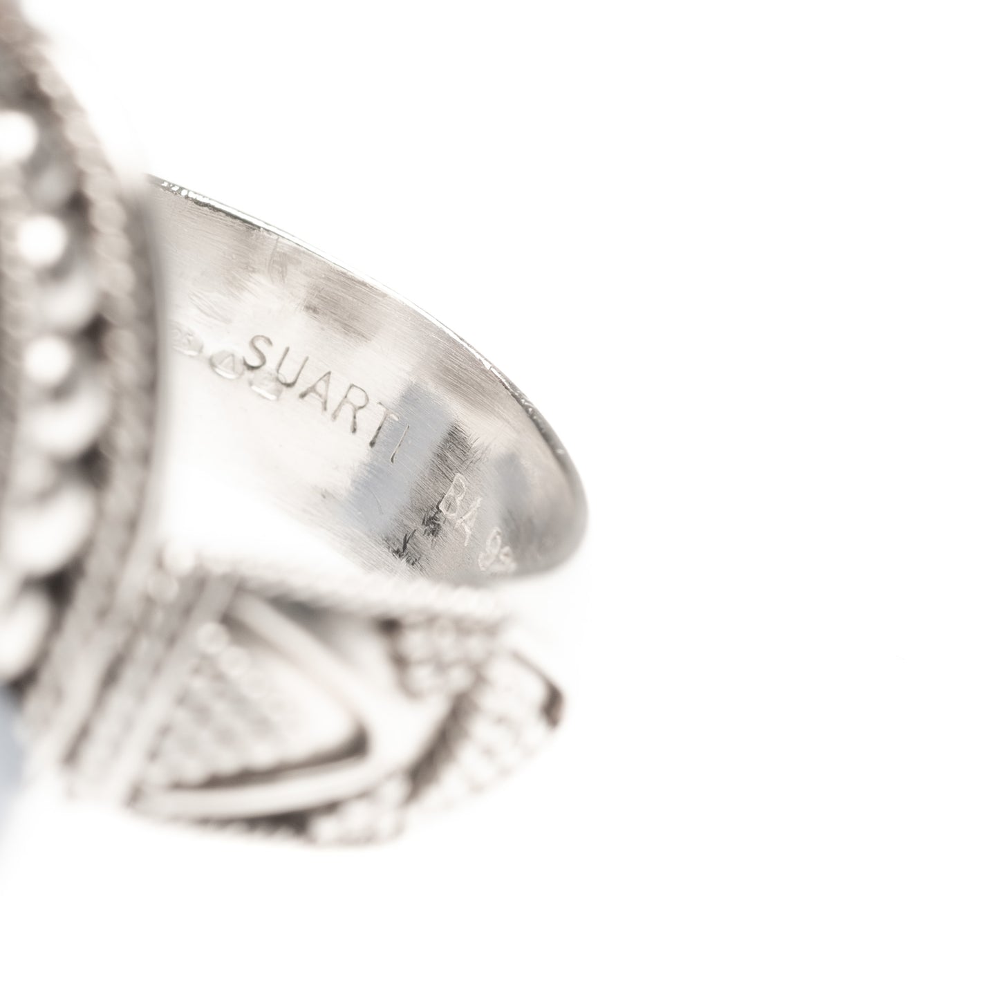 Vintage BA Suarti Silver Statement Ring With Mother Of Pearl Cabochon Size N (Code A414)