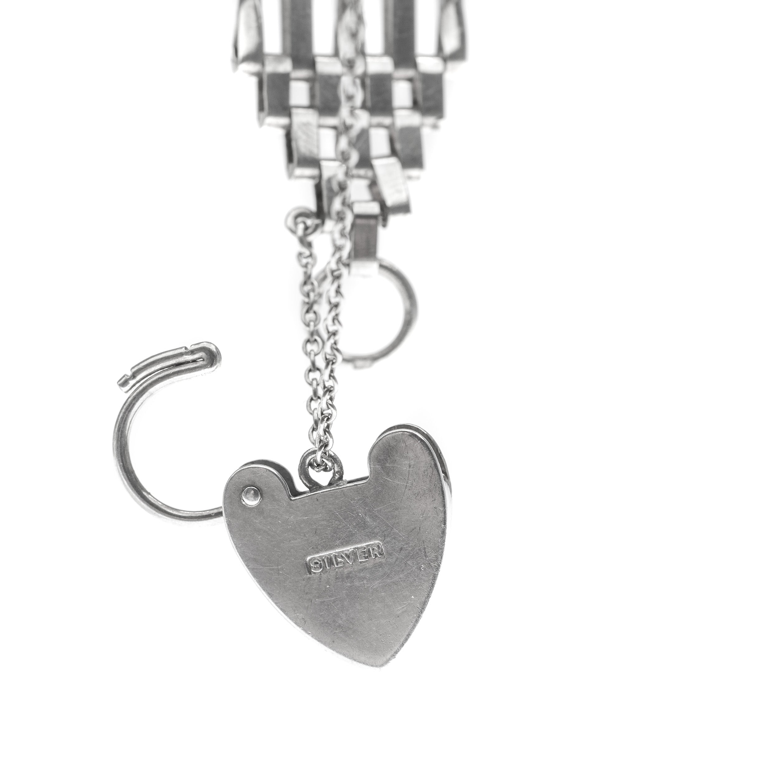 Vintage Sterling Silver 5 Bar Gate Link Bracelet With Heart Shaped Clasp (Code A419)