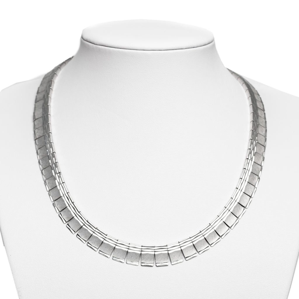 Vintage 1960's High Quality Textured Silver Panel Necklace Hallmarked  (Code A424)