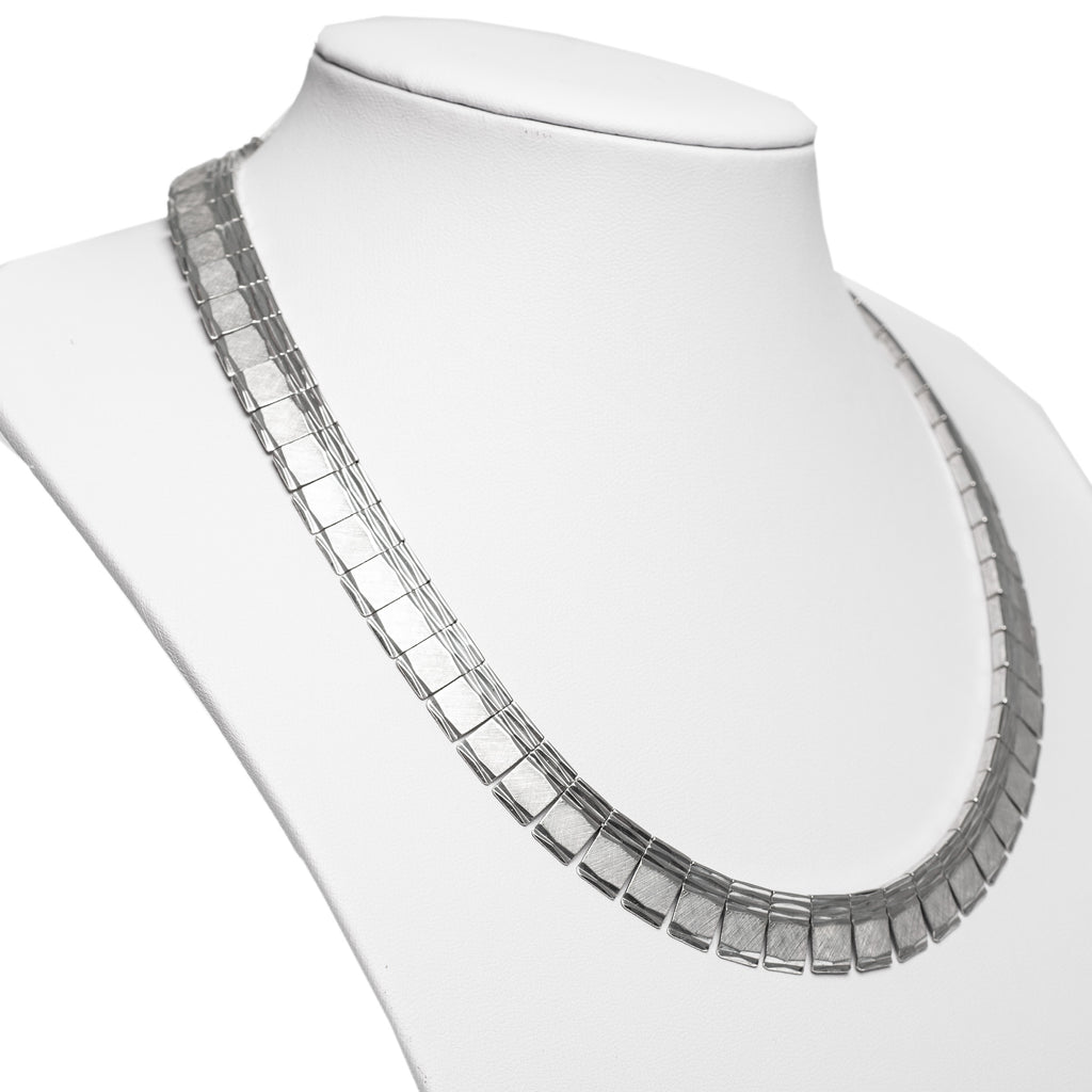 Vintage 1960's High Quality Textured Silver Panel Necklace Hallmarked  (Code A424)