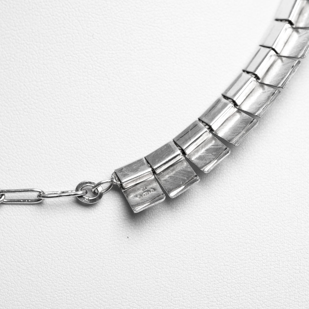 Vintage 1960's High Quality Textured Silver Panel Necklace Hallmarked  (Code A424)