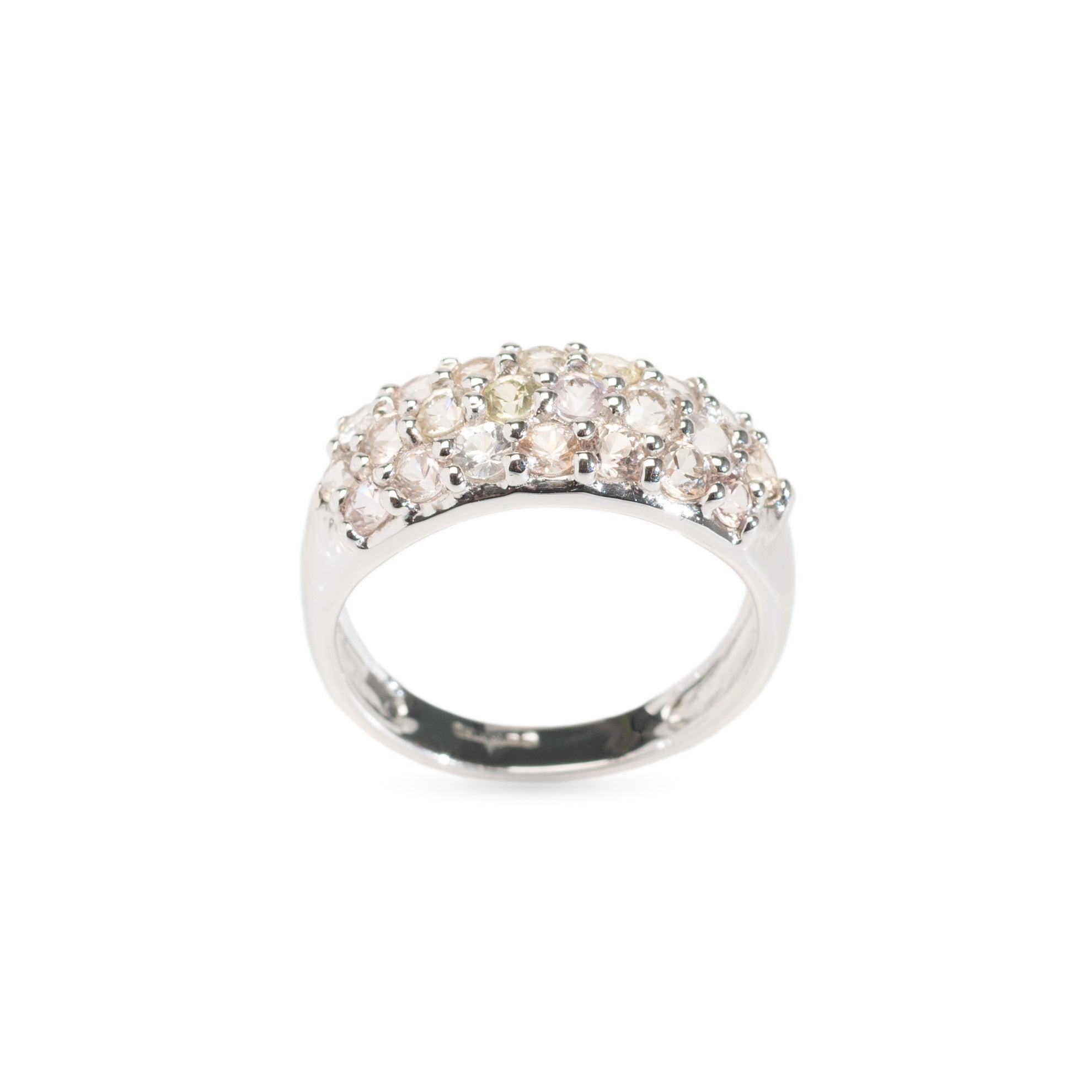 9ct Gold & Pastel Sapphire Pave Set Ring In Broad White Gold Band Size N  (Code A427)