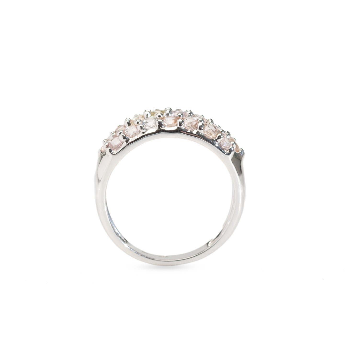 9ct Gold & Pastel Sapphire Pave Set Ring In Broad White Gold Band Size N  (Code A427)