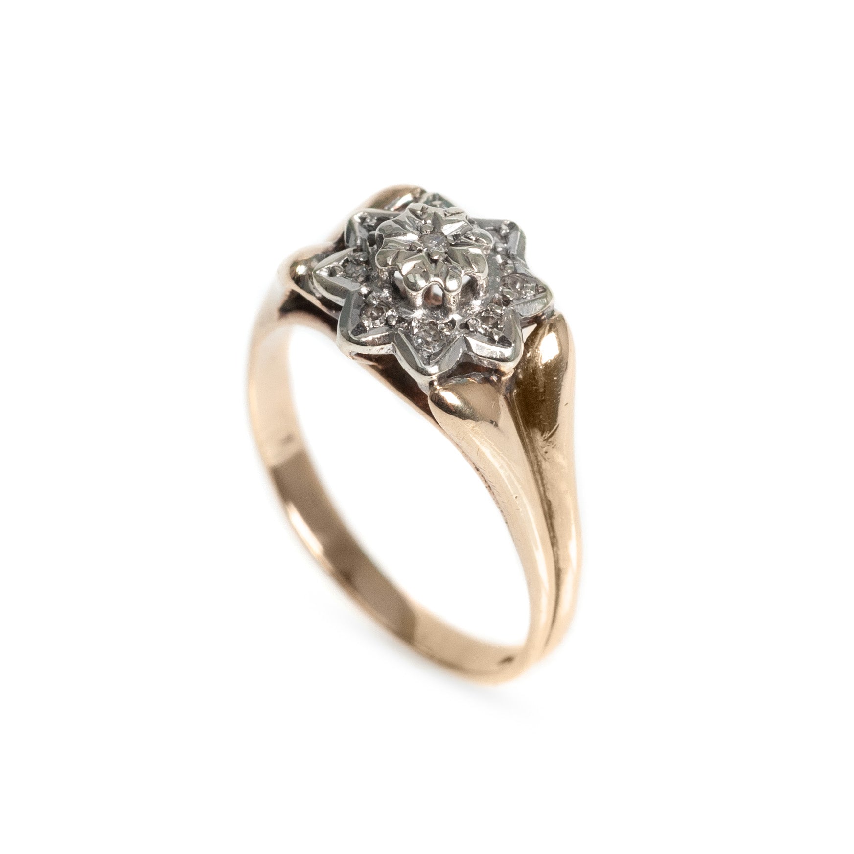 9ct Gold & Diamond Vintage Ladies Ring Flower Set Design Size L  (Code A440)