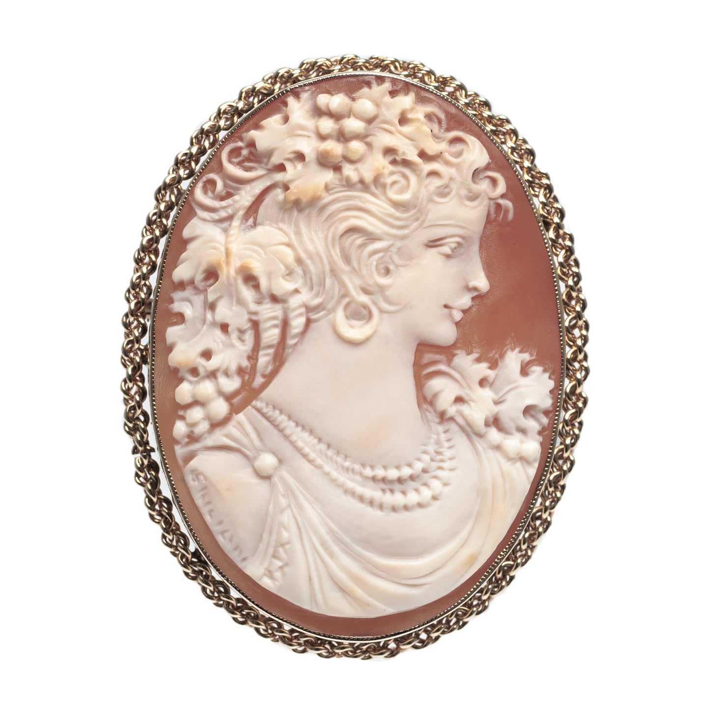 9ct Gold Mount Cameo Brooch Vintage Fine Quality Large Carved Shell Portrait  (Code A445)