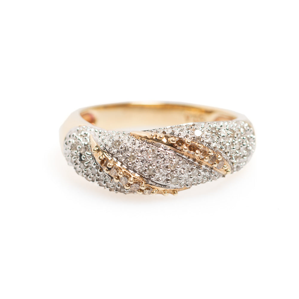 9ct Gold & Diamond Pave Set Ring With Cross Bands & Sheffield Hallmark Size N (Code A523)