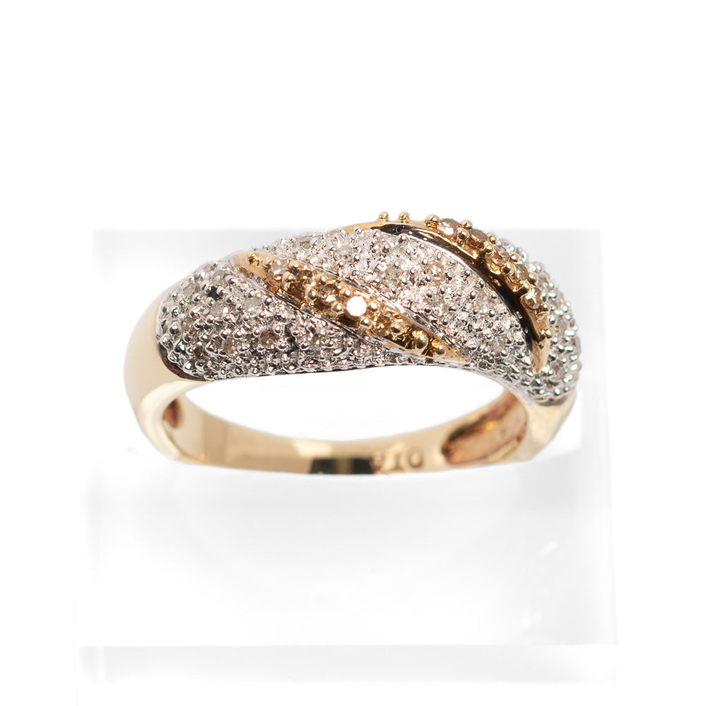 9ct Gold & Diamond Pave Set Ring With Cross Bands & Sheffield Hallmark Size N (Code A523)