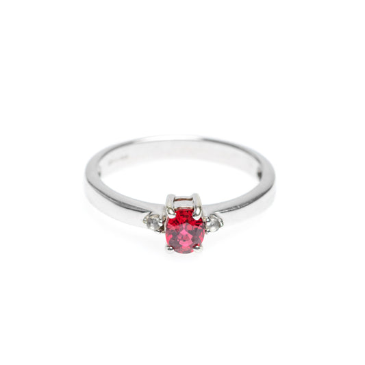 9ct White Gold Ruby & Topaz Engagement Ring Brilliant Cut Stone Size N (Code A563)