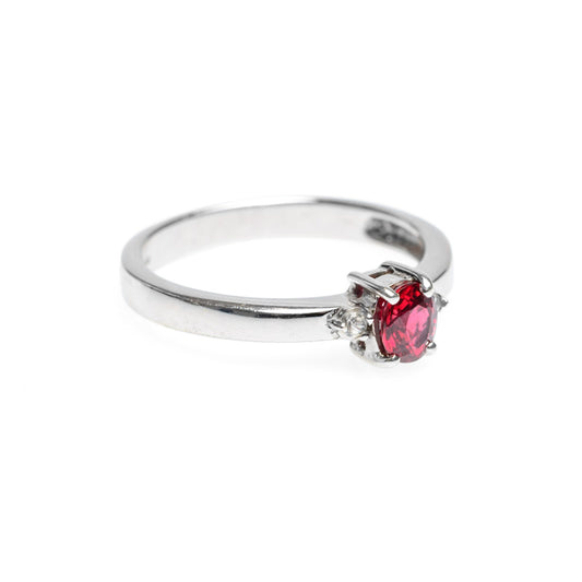 9ct White Gold Ruby & Topaz Engagement Ring Brilliant Cut Stone Size N (Code A563)