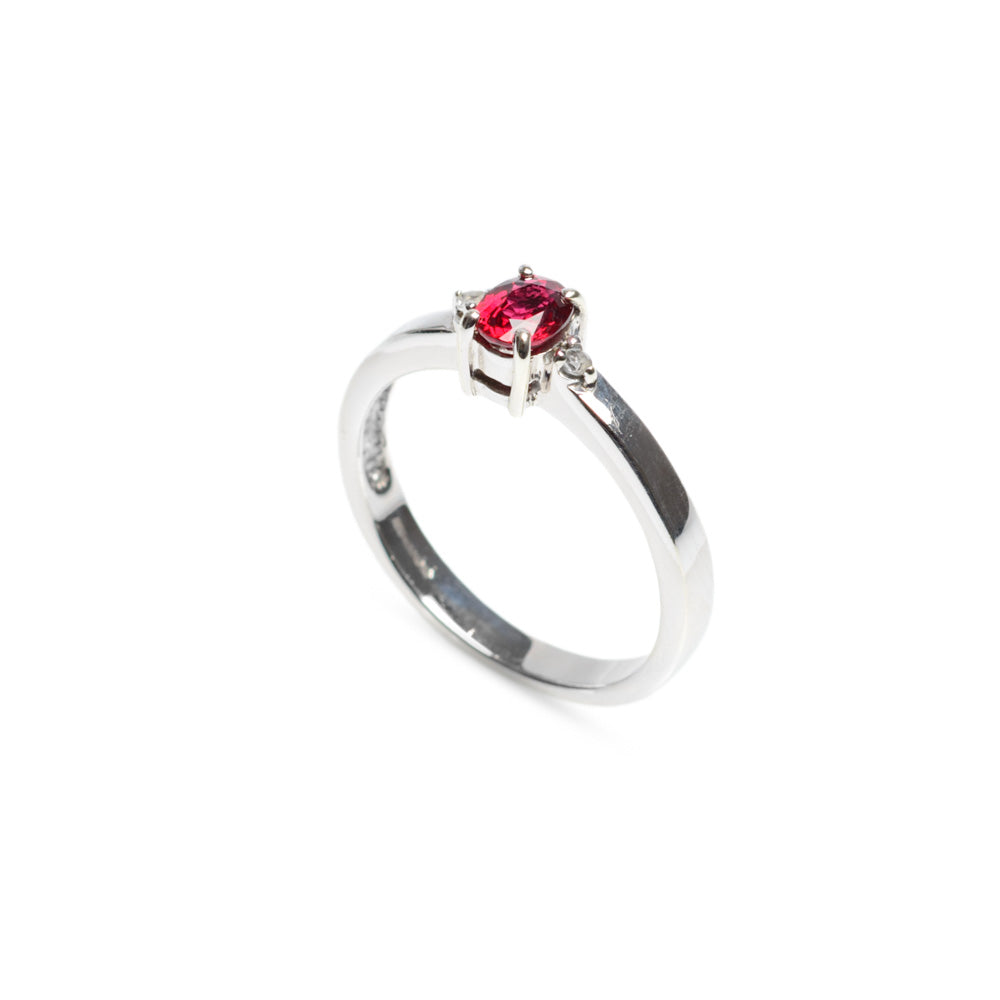 9ct White Gold Ruby & Topaz Engagement Ring Brilliant Cut Stone Size N (Code A563)