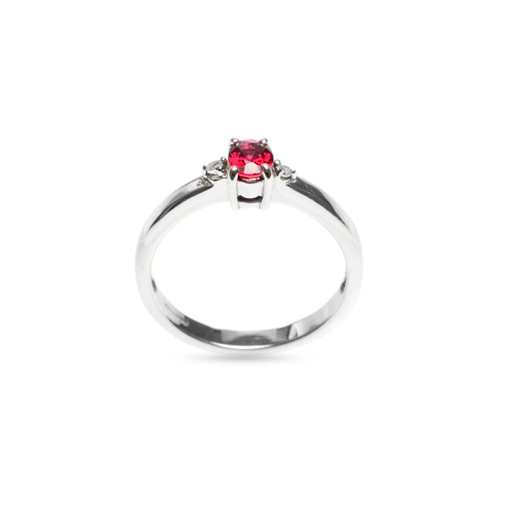 9ct White Gold Ruby & Topaz Engagement Ring Brilliant Cut Stone Size N (Code A563)