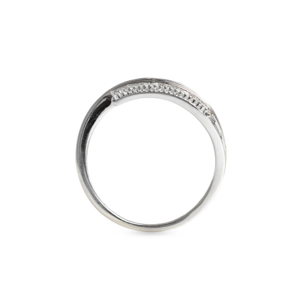 9ct White Gold & Diamond Channel Set Crossover Ladies Ring Size O  (Code A585)