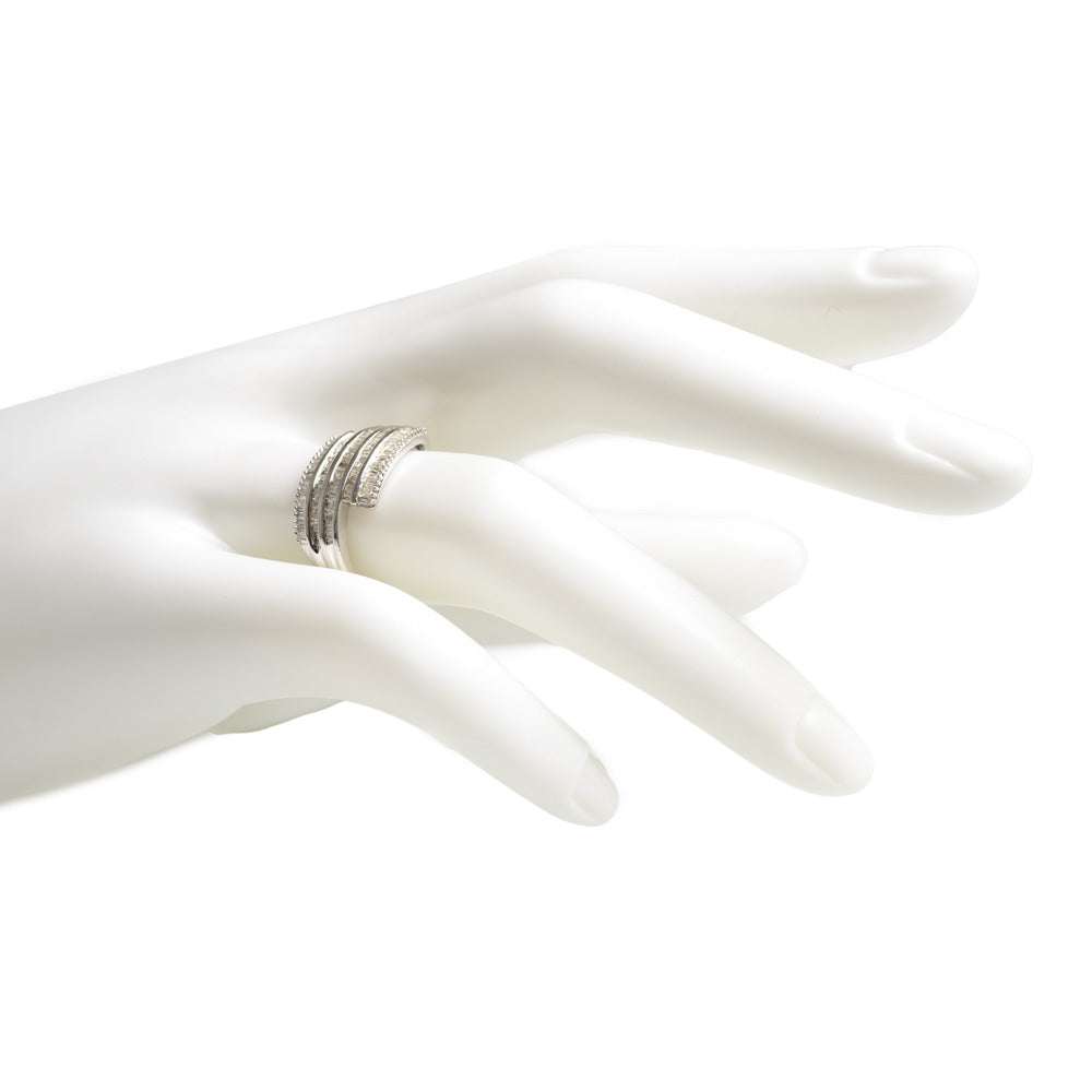 9ct White Gold & Diamond Channel Set Crossover Ladies Ring Size O  (Code A585)