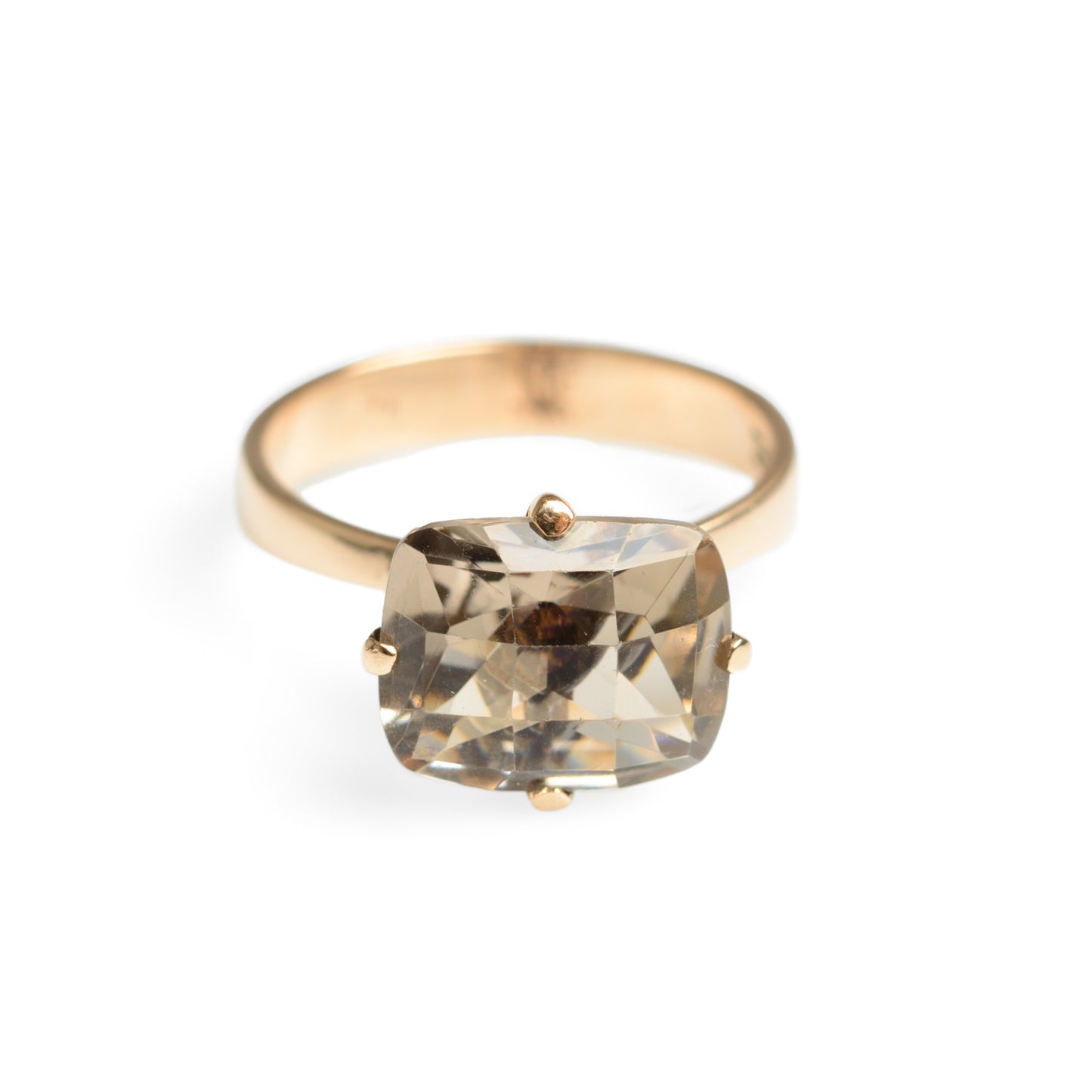 Vintage 9ct Gold Solitaire Statement Ring With Light Smoky Quartz Rectangular Cushion Cut Gemstone Size P US Size 7.5 (Code A586)