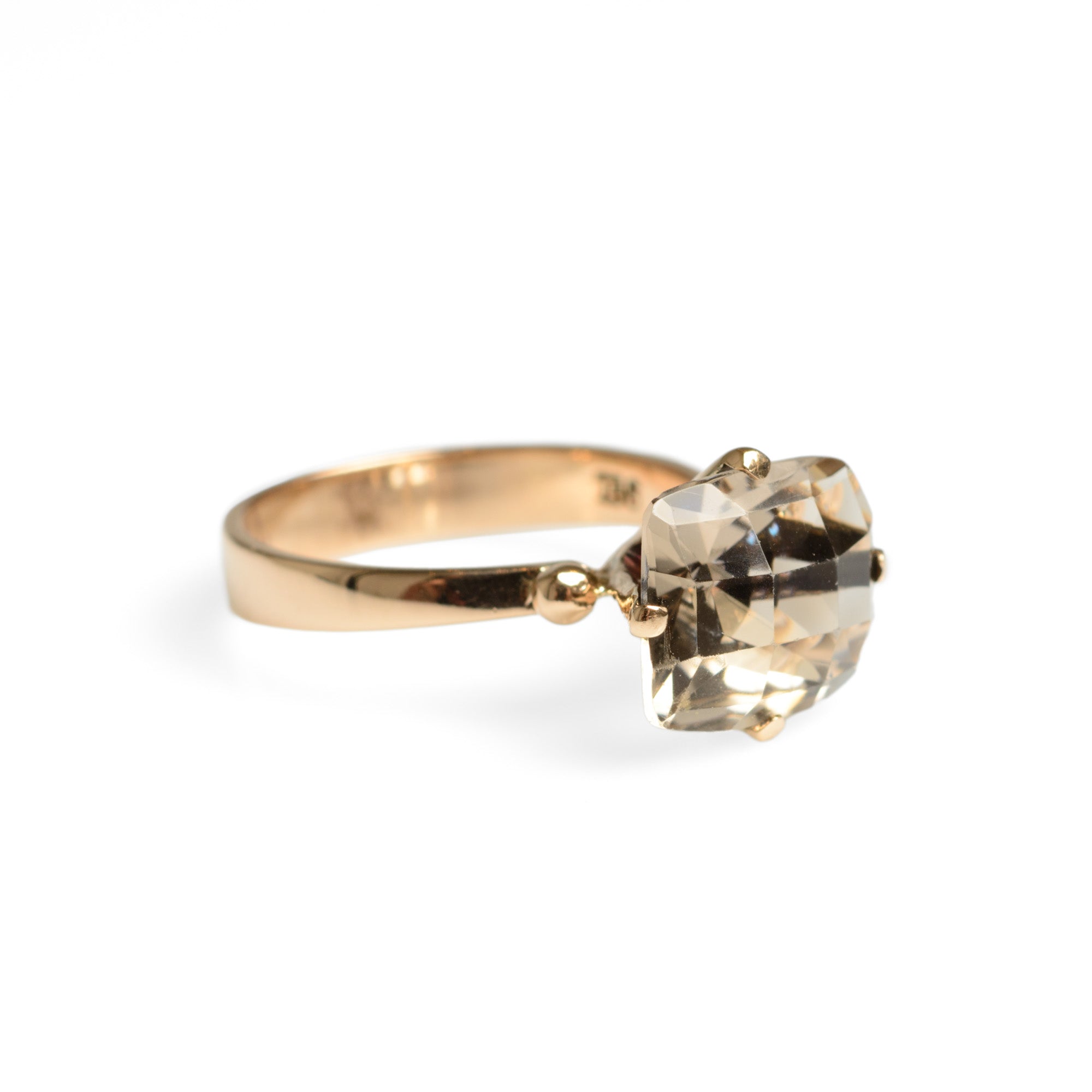 Vintage 9ct Gold Solitaire Statement Ring With Light Smoky Quartz Rectangular Cushion Cut Gemstone Size P US Size 7.5 (Code A586)