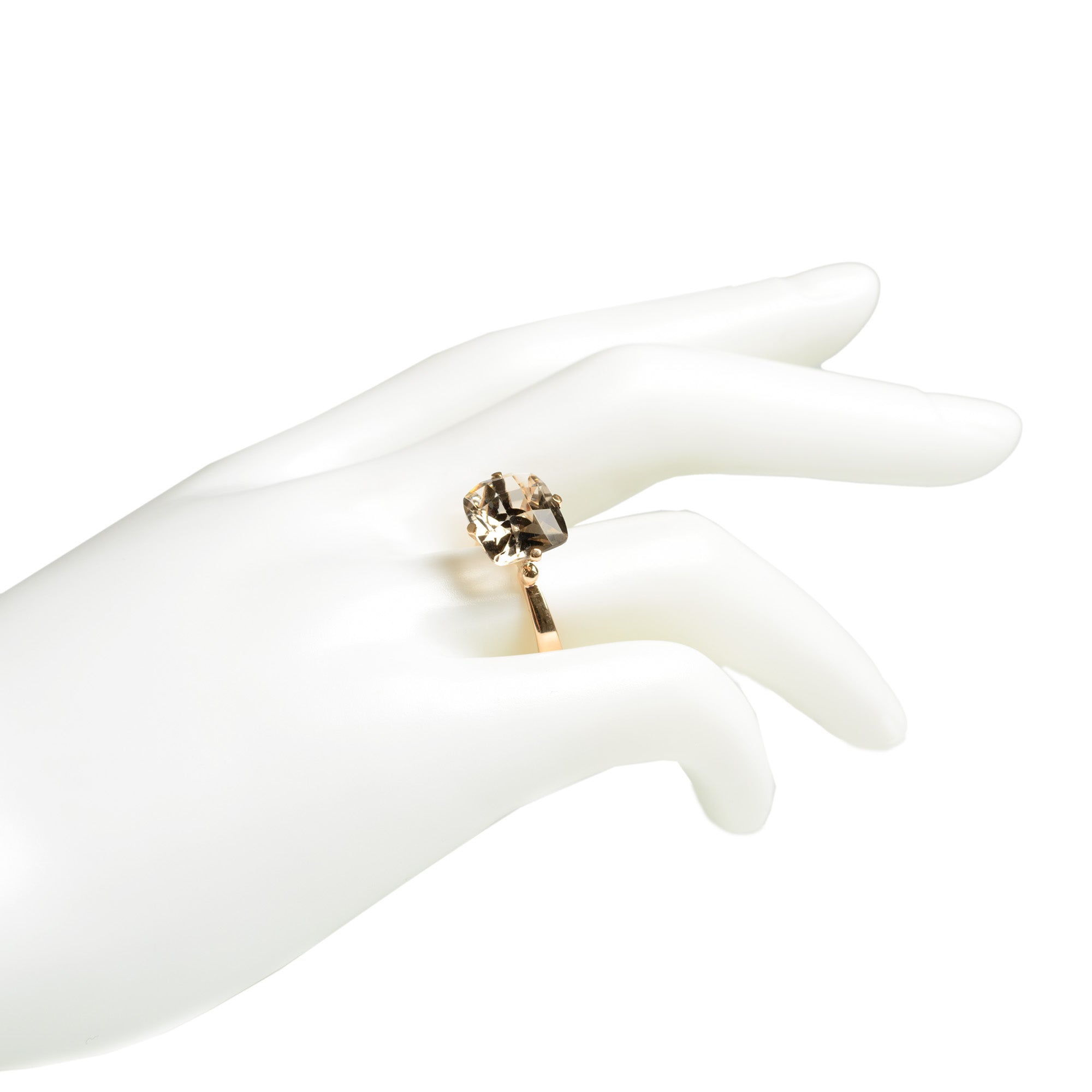 Vintage 9ct Gold Solitaire Statement Ring With Light Smoky Quartz Rectangular Cushion Cut Gemstone Size P US Size 7.5 (Code A586)