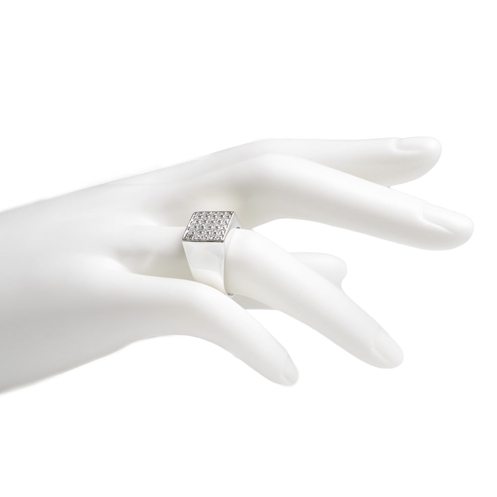 9ct White Gold Diamond Ring By Rocks & Co Square 5x5 Design Setting Size M1/2  (Code A588)