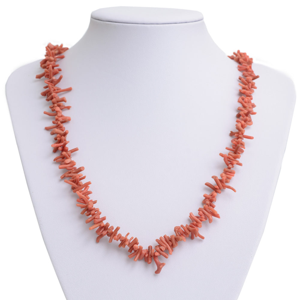 Vintage Natural Coral Corallium Rubrum Branch Necklace 25" Dusky Salmon Pink (Code A618)