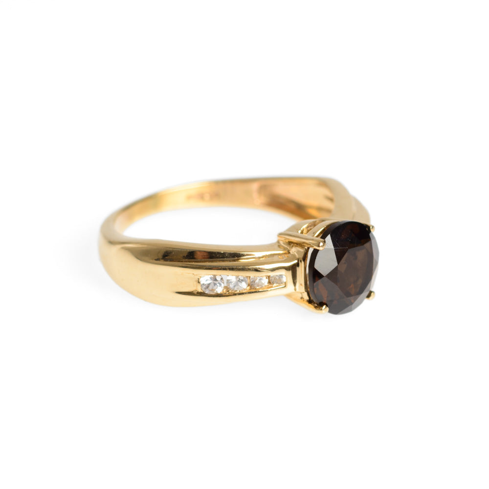 9ct Gold Smoky Quartz & White Topaz Ring Hallmarked London Assay Size M  (Code A627)