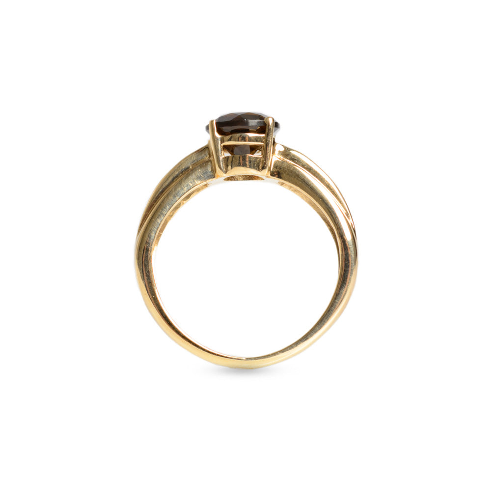 9ct Gold Smoky Quartz & White Topaz Ring Hallmarked London Assay Size M  (Code A627)
