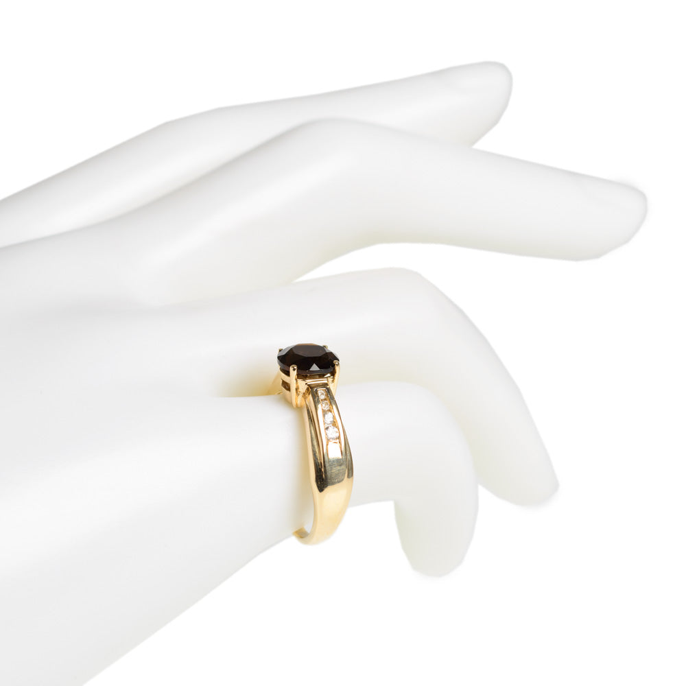 9ct Gold Smoky Quartz & White Topaz Ring Hallmarked London Assay Size M  (Code A627)